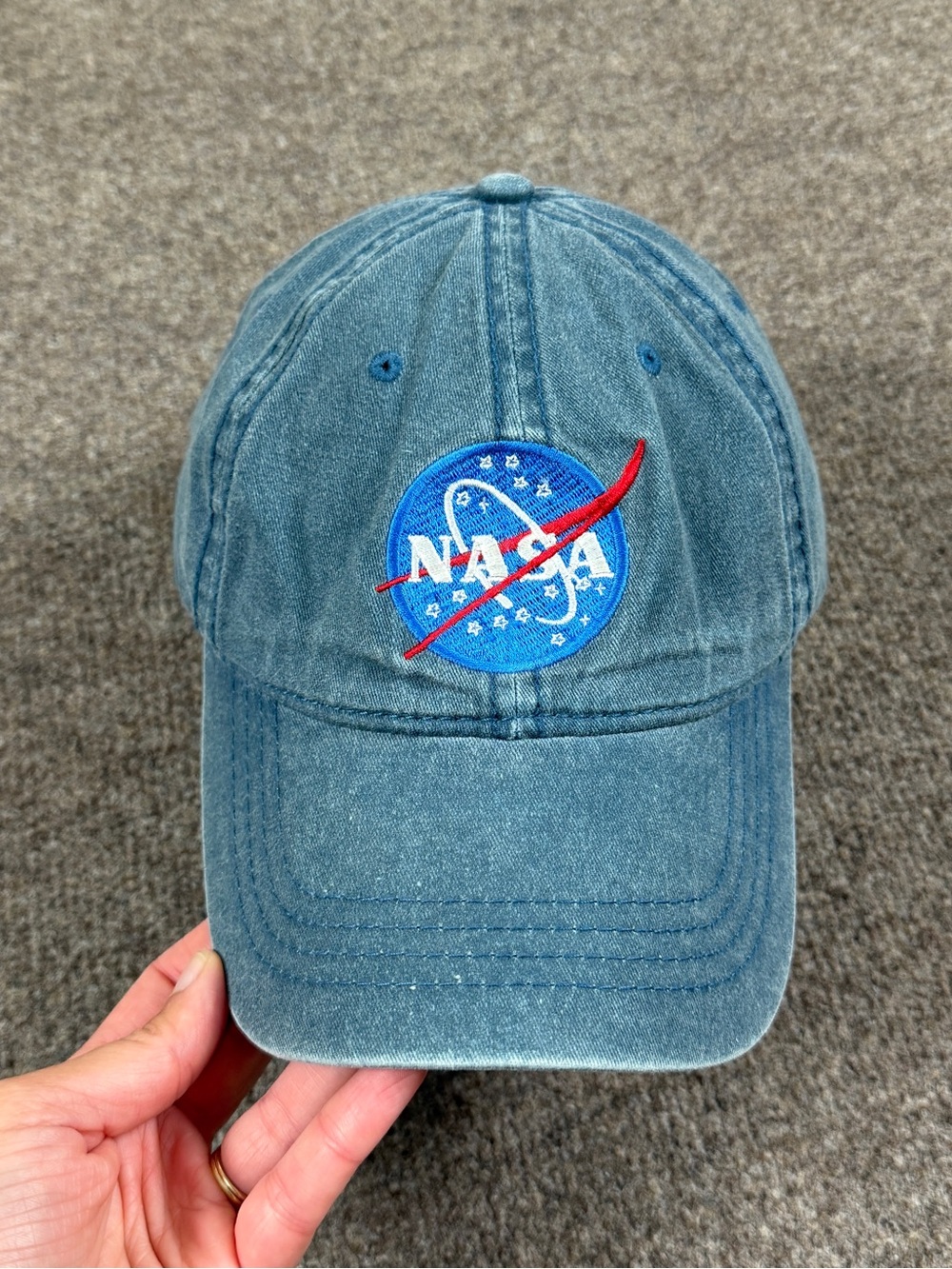 Vintage NASA Blue Denim Baseball Cap Hat Embroidered Logo Patch Adjustable Faded